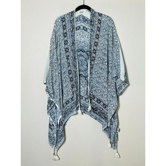 Mimi Viscose Black White Shawl Kimono Boho Wrap Layering India Large Cover Up - Picture 1 of 8